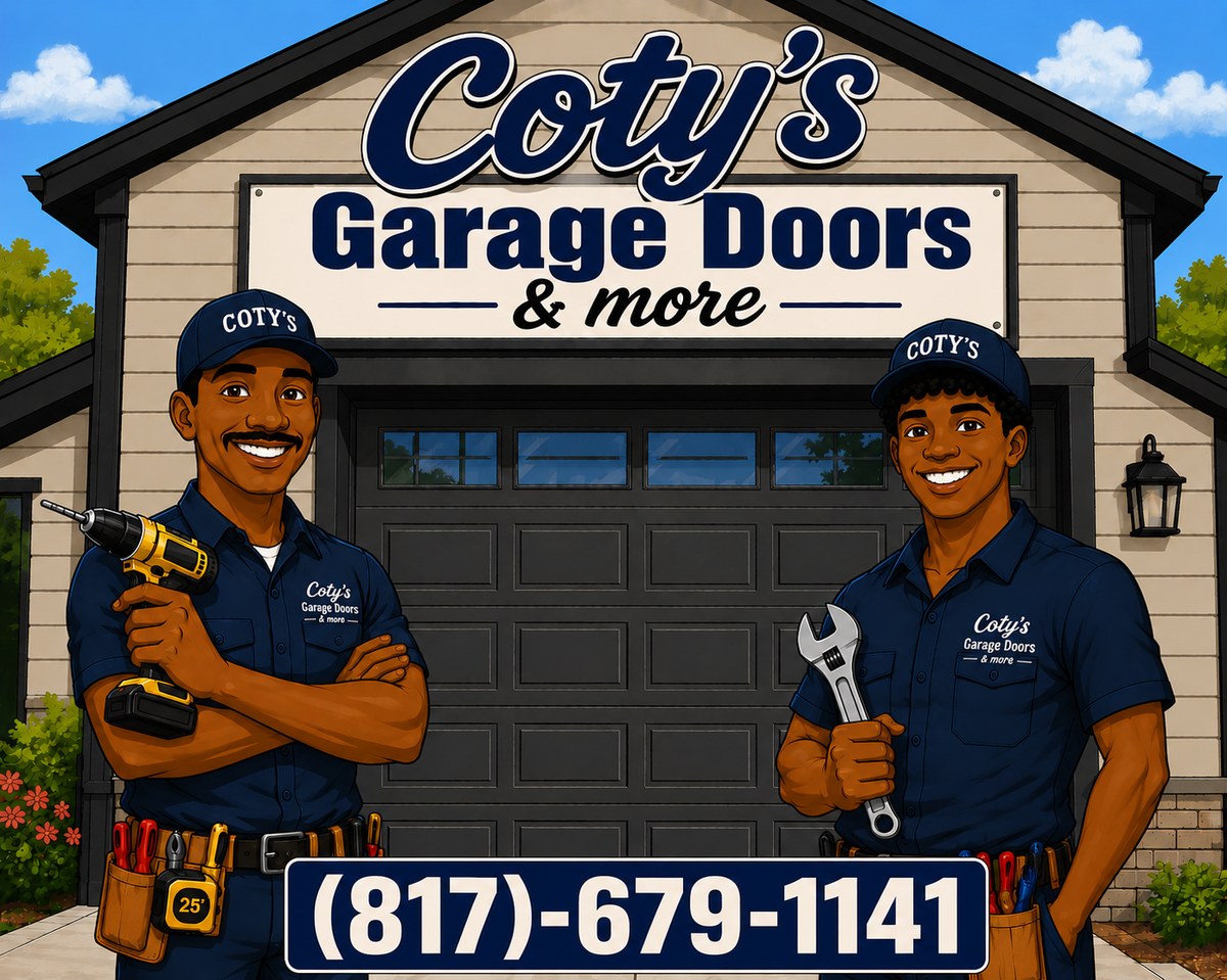 The Coty's Garage Doors & More crew in front of a finished garage door install